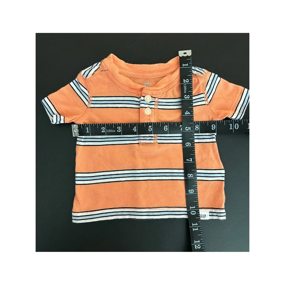 Baby Gap Orange Striped Short Sleeve Henley T-Shirt 0-3 Months (1267)